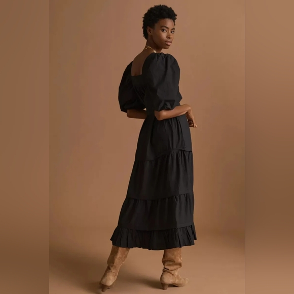 Anthropologie Love The Label Puff Sleeve Midi Dress Size M - Picture 2 of 8